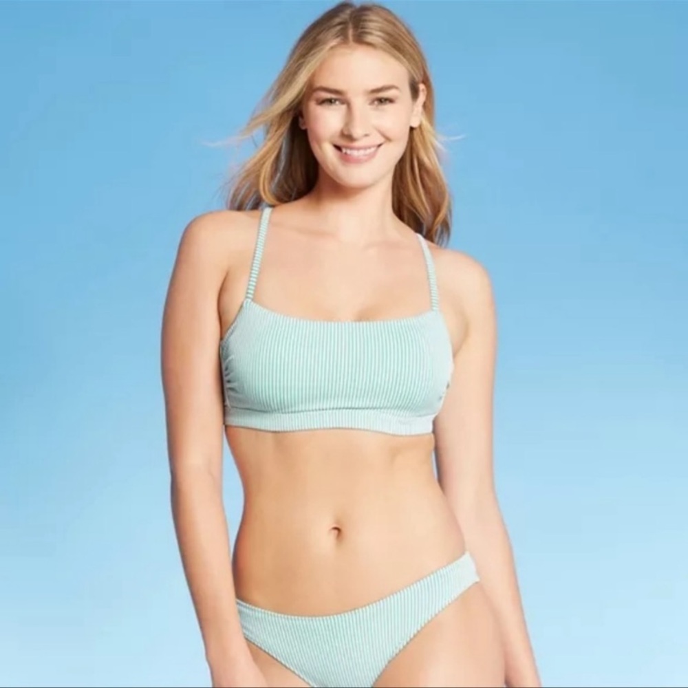 Shade & Shore Striped Green Bikini Set